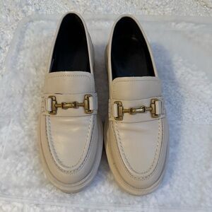 Massimo Dutti Cream Loafers with Gold Accent